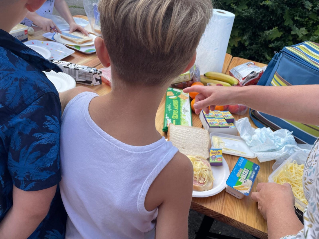 Children eating a picnic lunch